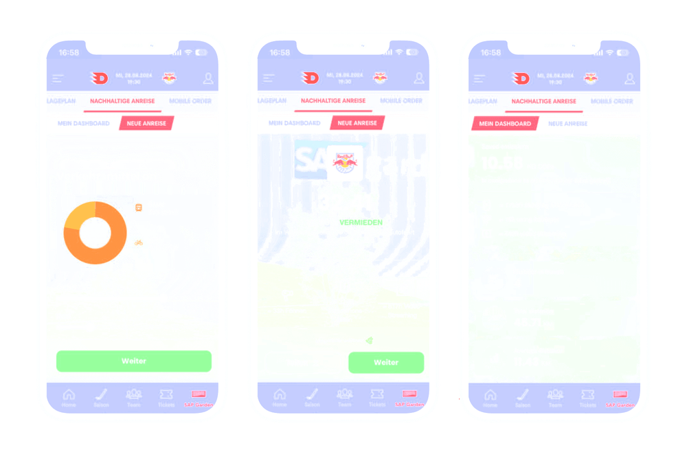 Red Bull München app: transport mix, CO₂ savings and personal dashboard